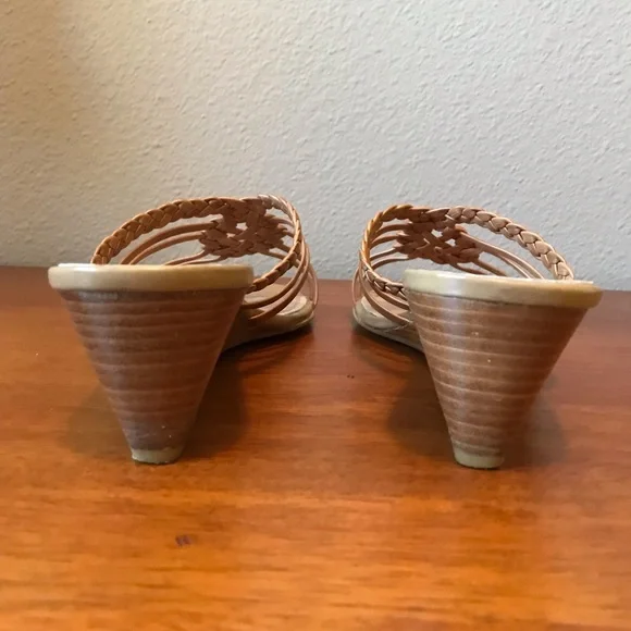 BP Tan Brown Leather Wedge Sandals Size 8.5 - Picture 8 of 13